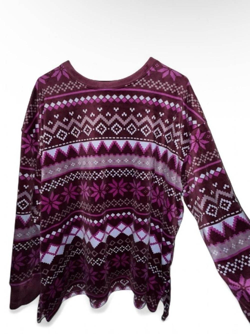 Cuddl Duds Berry and Light Lavender Fair Isle Pullover